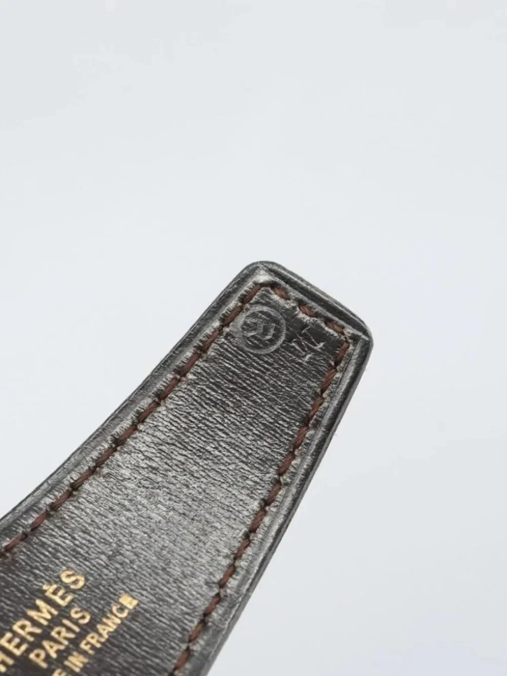 HERMES Belt Leather 44.5" Black Gold Auth - Picture 8 of 11